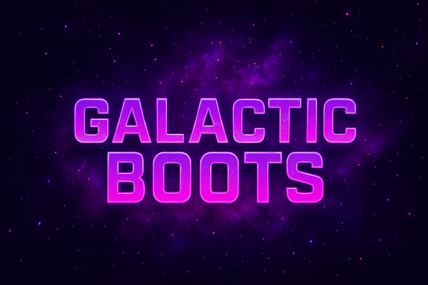 remove the boots and make the words 2d with more of a galactic purple color on the words
